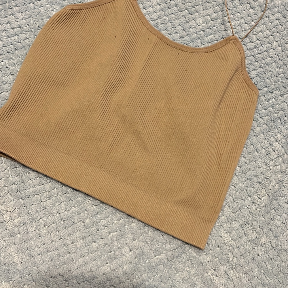 Zenana Outfitters Ribbed Camel Crop Top